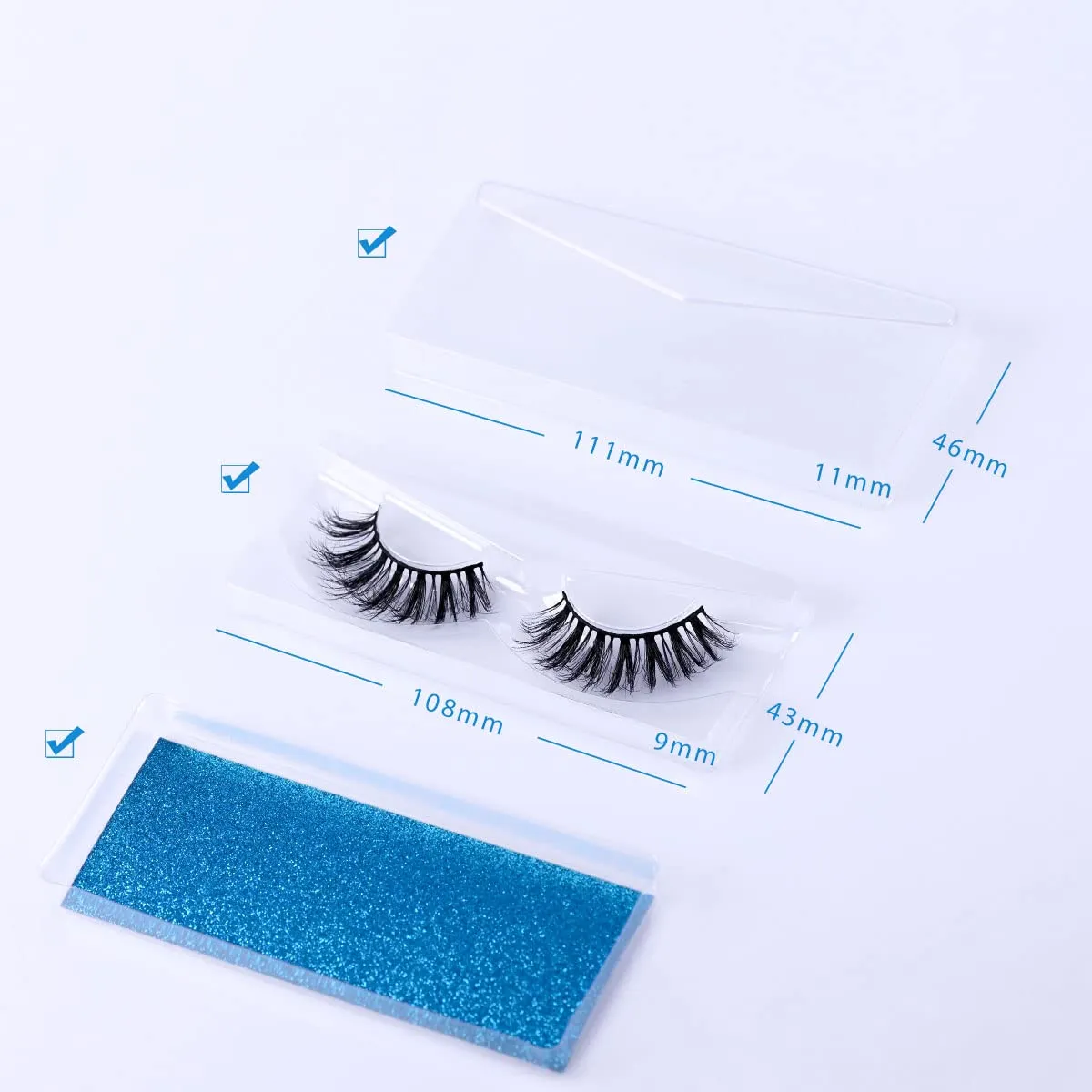 APCYUST Lashes Bulk 50 Pairs Wholesale False Lash Pack Individual 15mm 18mm Full Eyelashes Fluffy Faux Mink Strip Eyelash with Glitter Cases