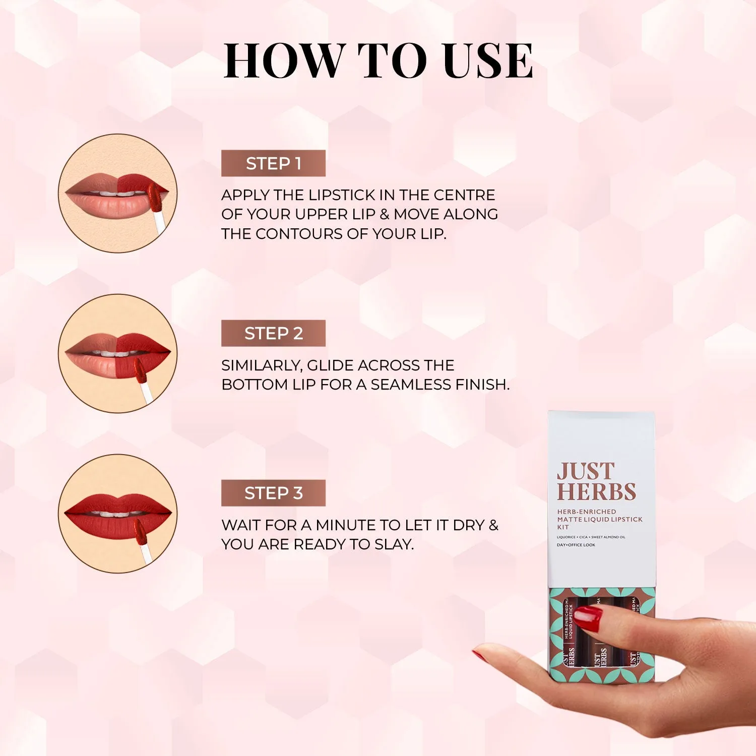 Day to Night Look: Full-Size Herb Enriched Matte Liquid Lipstick Kit - Set of 3