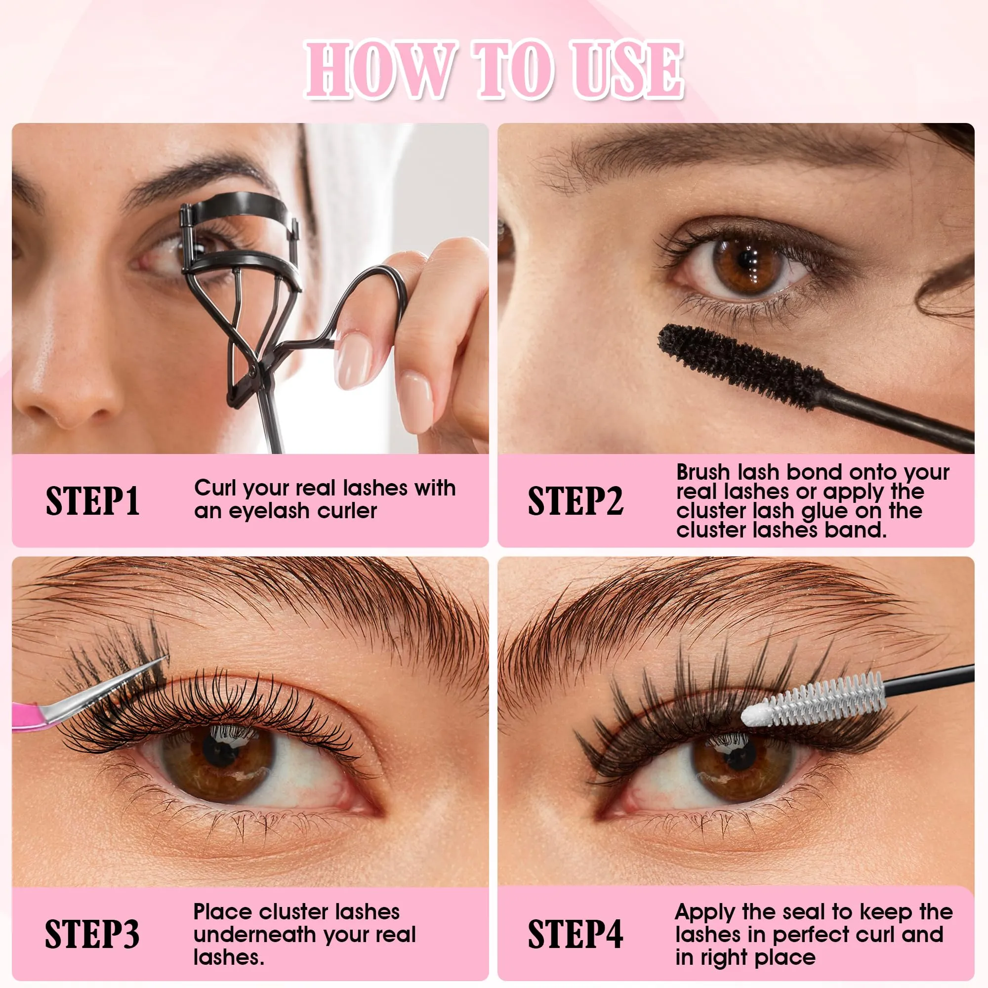 DEFSAP DIY Eyelash Extension Kit, 240pcs lash Extension Kit 9-15mm Mix, 30D 40D Curl Individual Lash Clusters with Bond, and Tweezers
