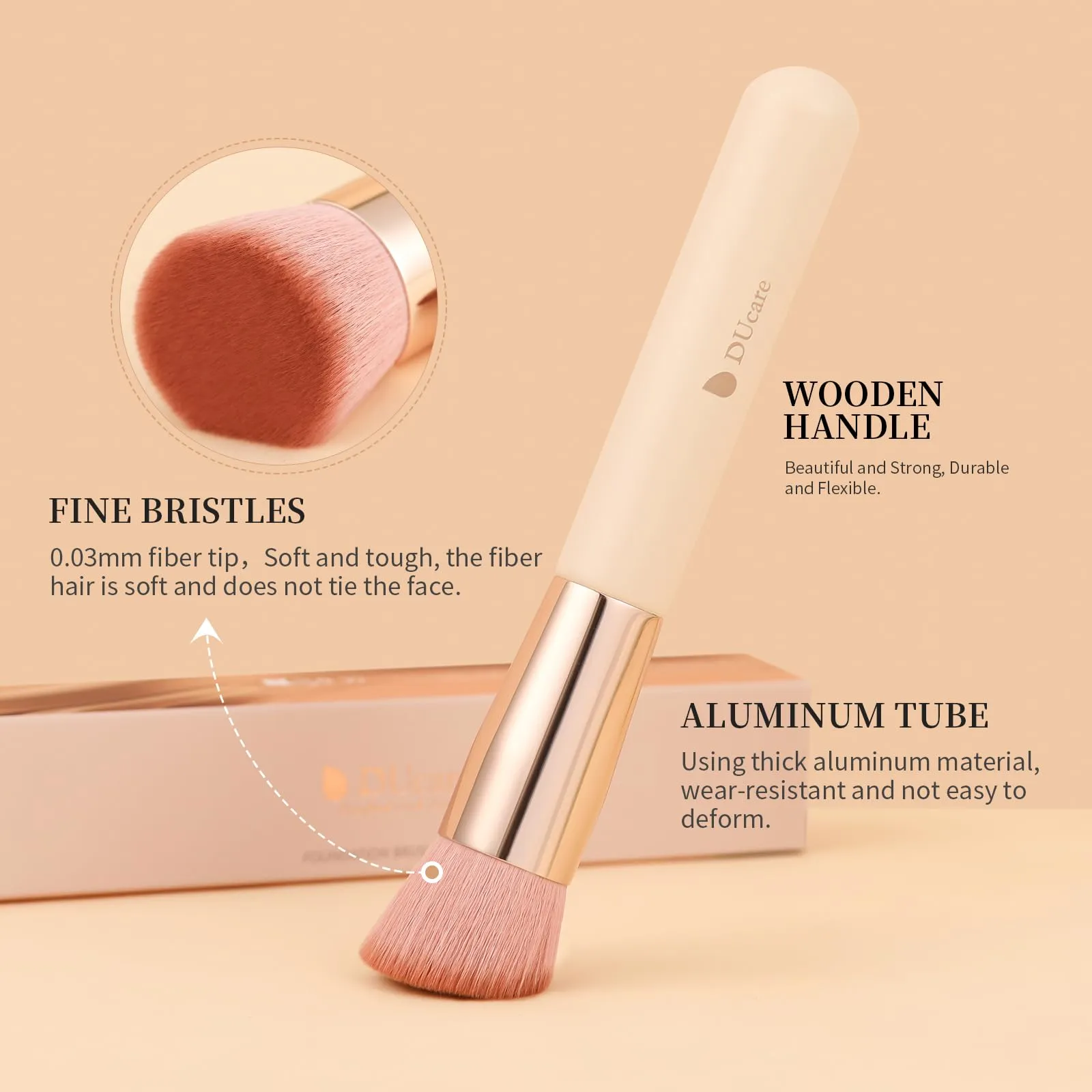 DUcare Foundation Concealer Brush 2Pcs Flat Top Kabuki Brush for Face Synthetic Liquid Blending Mineral Powder Makeup Tools pink