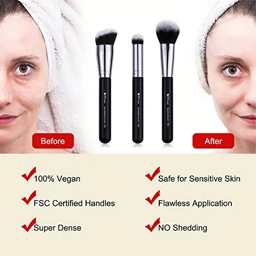 DUcare Makeup Kabuki Brushes 3Pcs Foundation Contour Brush& Concealer Brush Under Eye& Blusher Brush Face Blush Bronzer Travel Buffing Stippling Contour Liquid Blending Makeup brush set Black