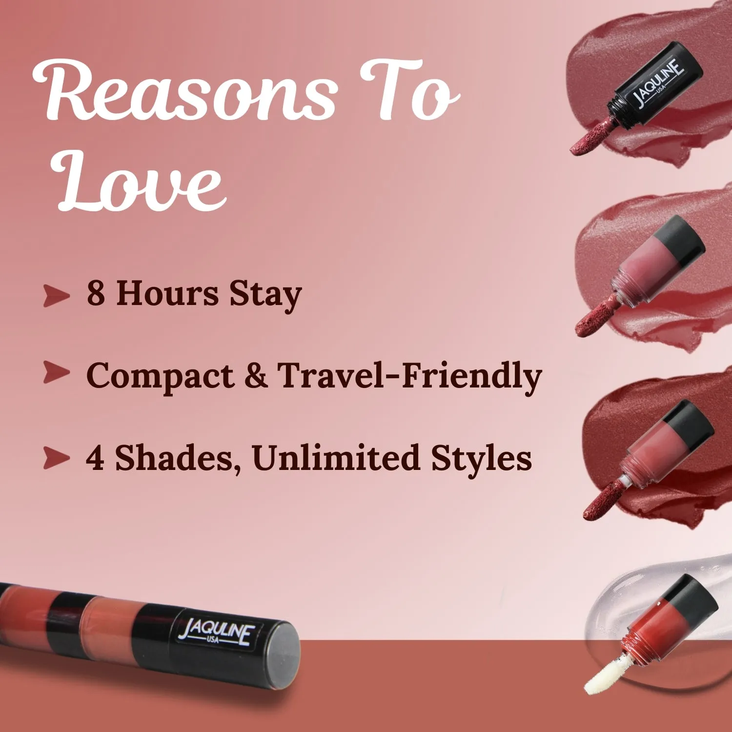 Jaquline USA Stack Attack 4 in 1 Liquid Lipstick-Boss Bold (Bold Pink  Bold Brown  Bold Red  Transparent Gloss) 4ml Light Weight, Long Lasting Hydration, 8 Hrs Stay