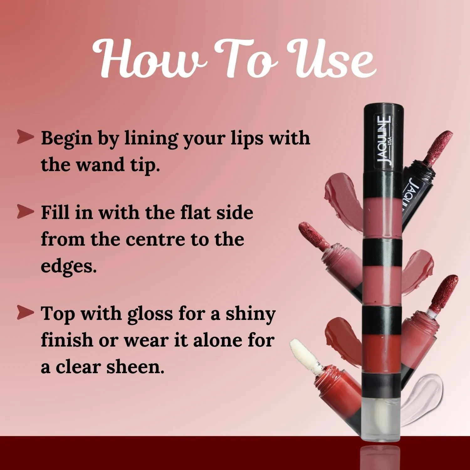 Jaquline USA Stack Attack 4 in 1 Liquid Lipstick-Boss Bold (Bold Pink  Bold Brown  Bold Red  Transparent Gloss) 4ml Light Weight, Long Lasting Hydration, 8 Hrs Stay