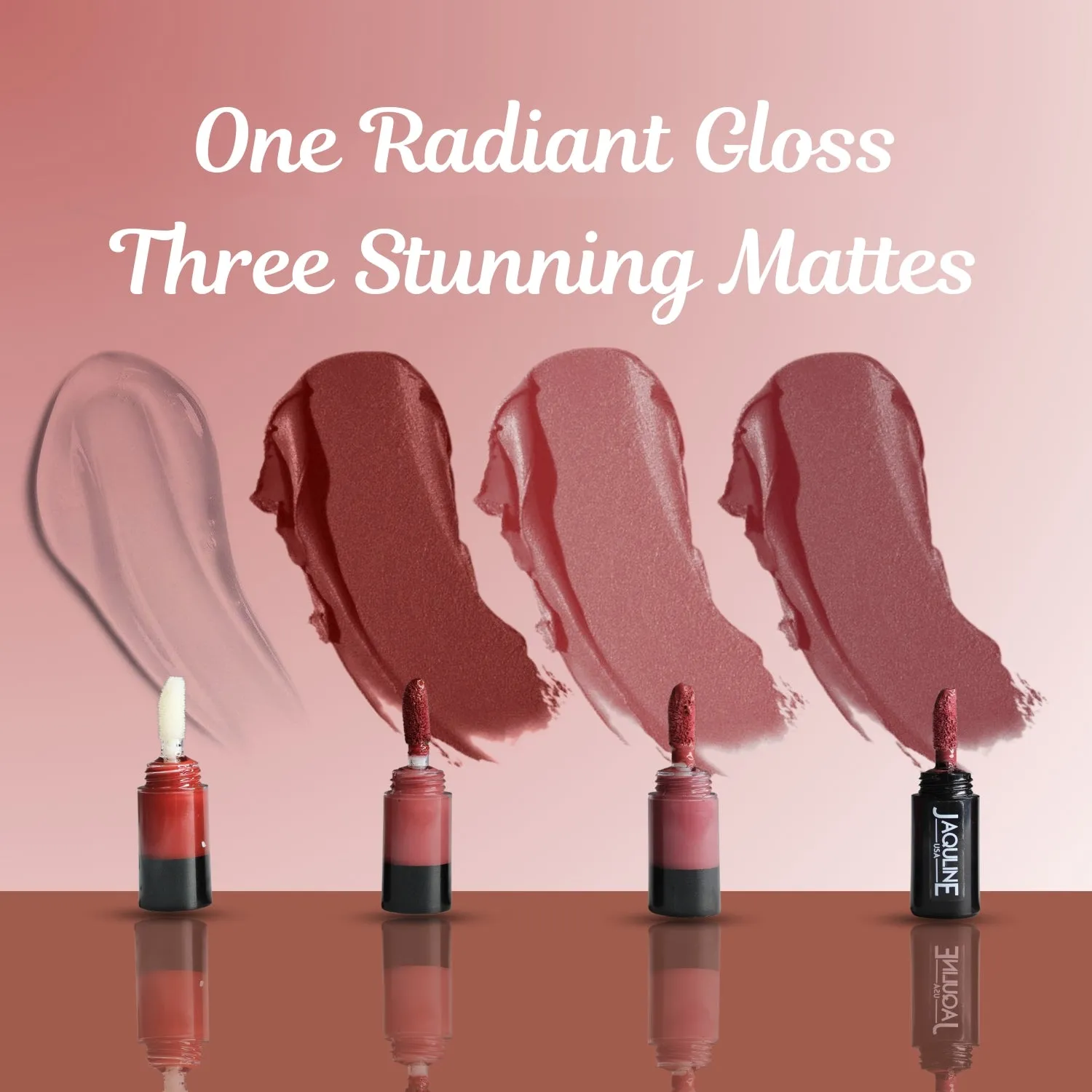 Jaquline USA Stack Attack 4 in 1 Liquid Lipstick-Boss Bold (Bold Pink  Bold Brown  Bold Red  Transparent Gloss) 4ml Light Weight, Long Lasting Hydration, 8 Hrs Stay