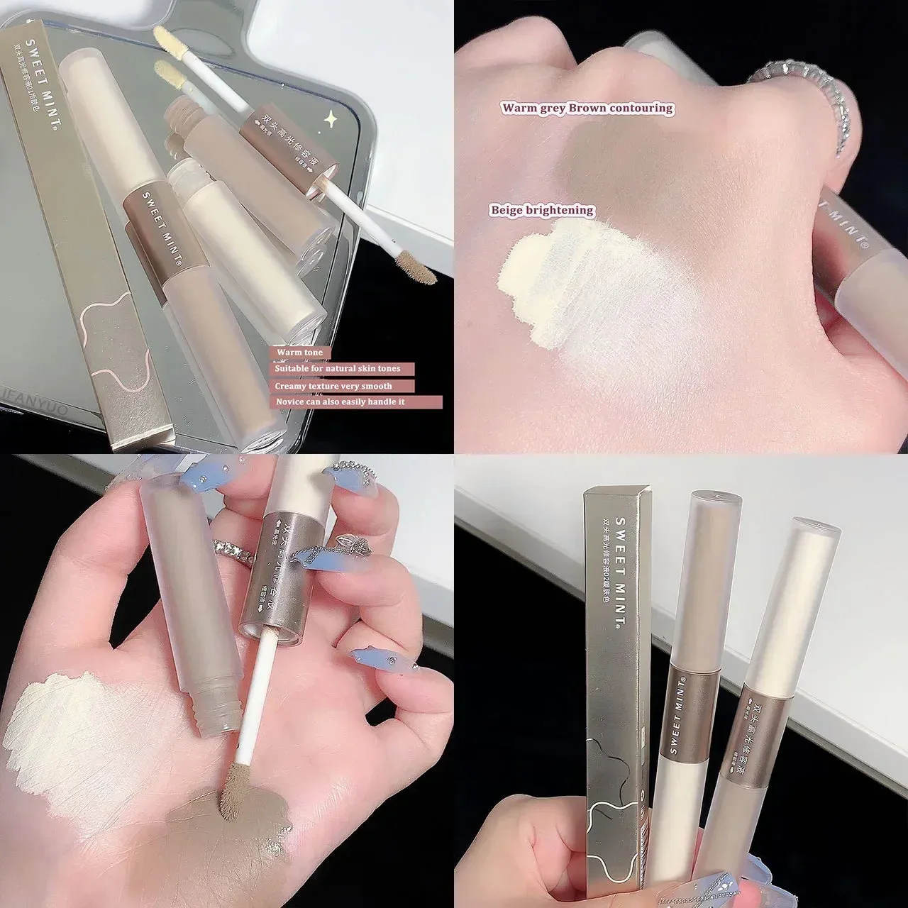 Yeknu Double Head High Gloss 2 In 1 Brightens Skin Warm Tone Face Shading Grooming Powder Makeup Face Contouring Bronzer Cosmetics