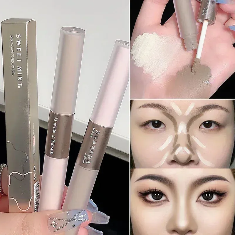 Yeknu Double Head High Gloss 2 In 1 Brightens Skin Warm Tone Face Shading Grooming Powder Makeup Face Contouring Bronzer Cosmetics