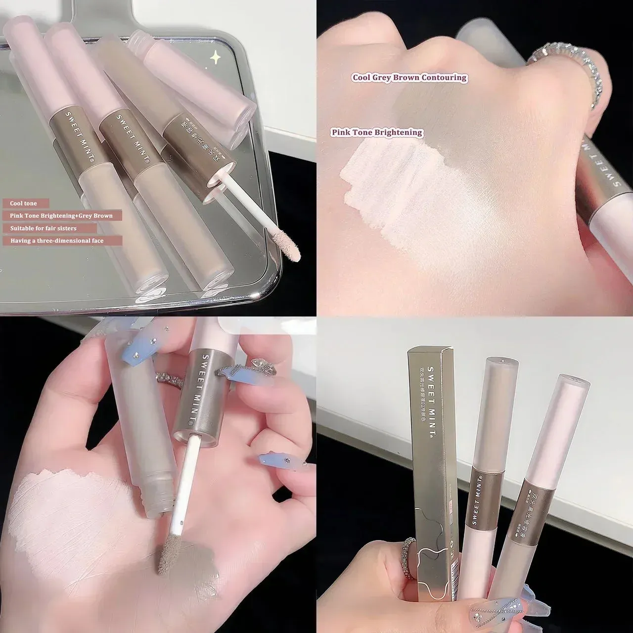 Yeknu Double Head High Gloss 2 In 1 Brightens Skin Warm Tone Face Shading Grooming Powder Makeup Face Contouring Bronzer Cosmetics